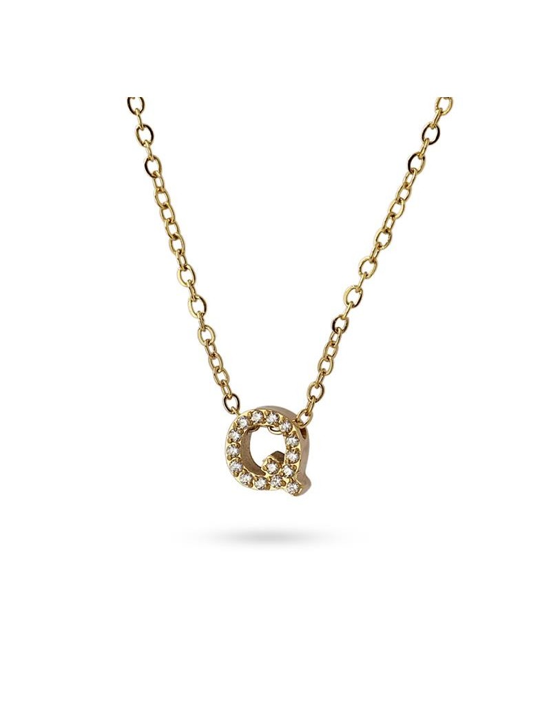 COLLIER EMILIA - JAUNE - ZIRCONIA - LETTRE Q - 38+5 CM