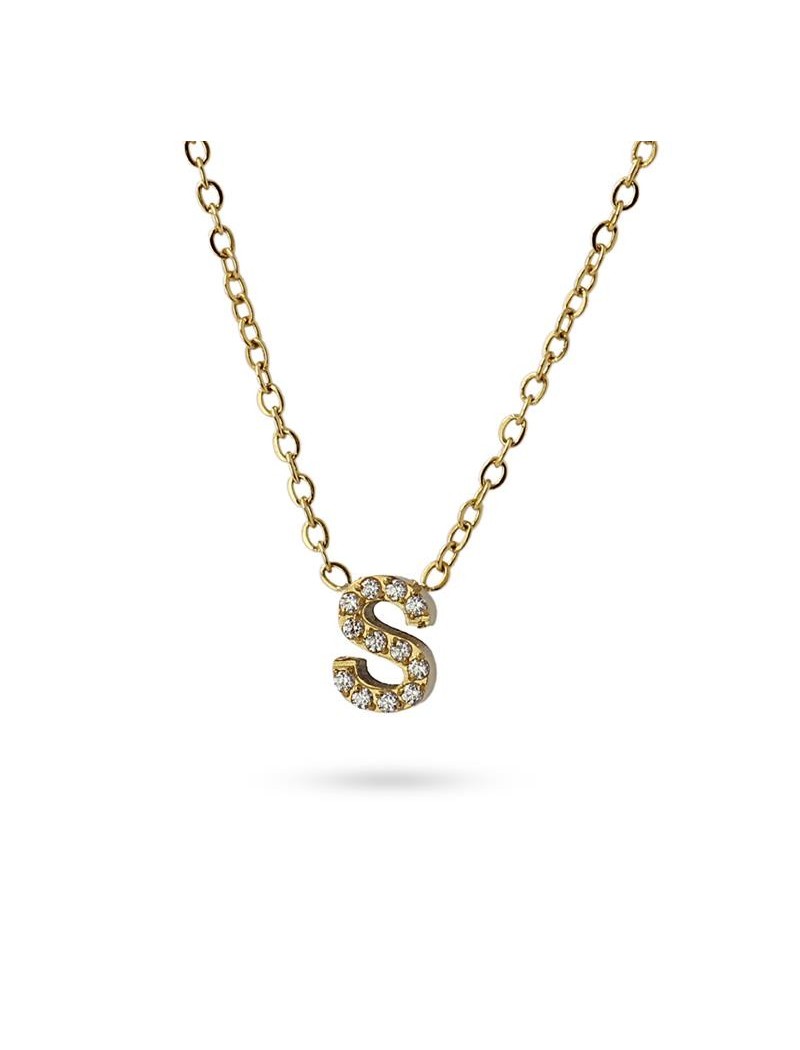 COLLIER EMILIA - JAUNE - ZIRCONIA - LETTRE S - 38+5 CM