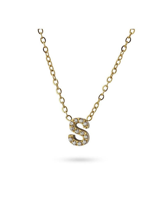 COLLIER EMILIA - JAUNE - ZIRCONIA - LETTRE S - 38+5 CM