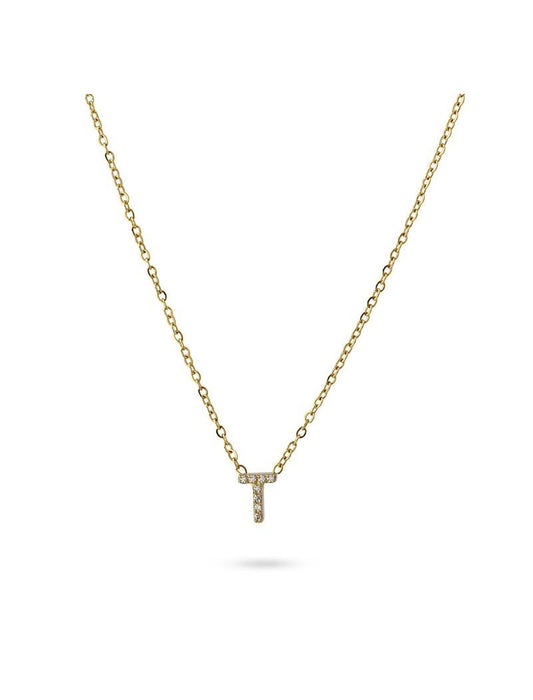 COLLIER EMILIA - JAUNE - ZIRCONIA - LETTRE T - 38+5 CM