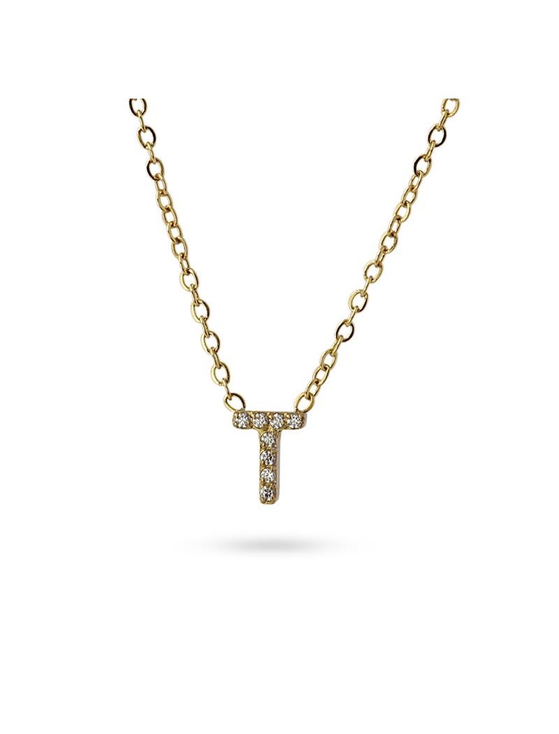COLLIER EMILIA - JAUNE - ZIRCONIA - LETTRE T - 38+5 CM