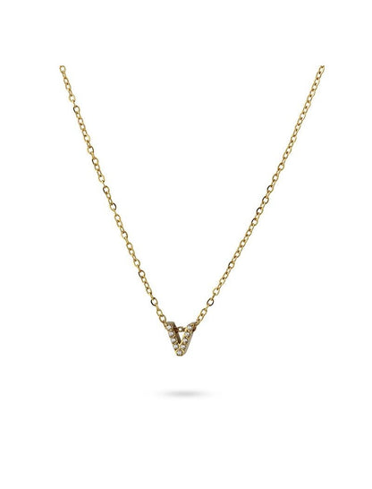 COLLIER EMILIA - JAUNE - ZIRCONIA - LETTRE V - 38+5 CM
