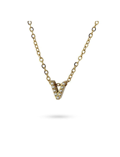 COLLIER EMILIA - JAUNE - ZIRCONIA - LETTRE V - 38+5 CM