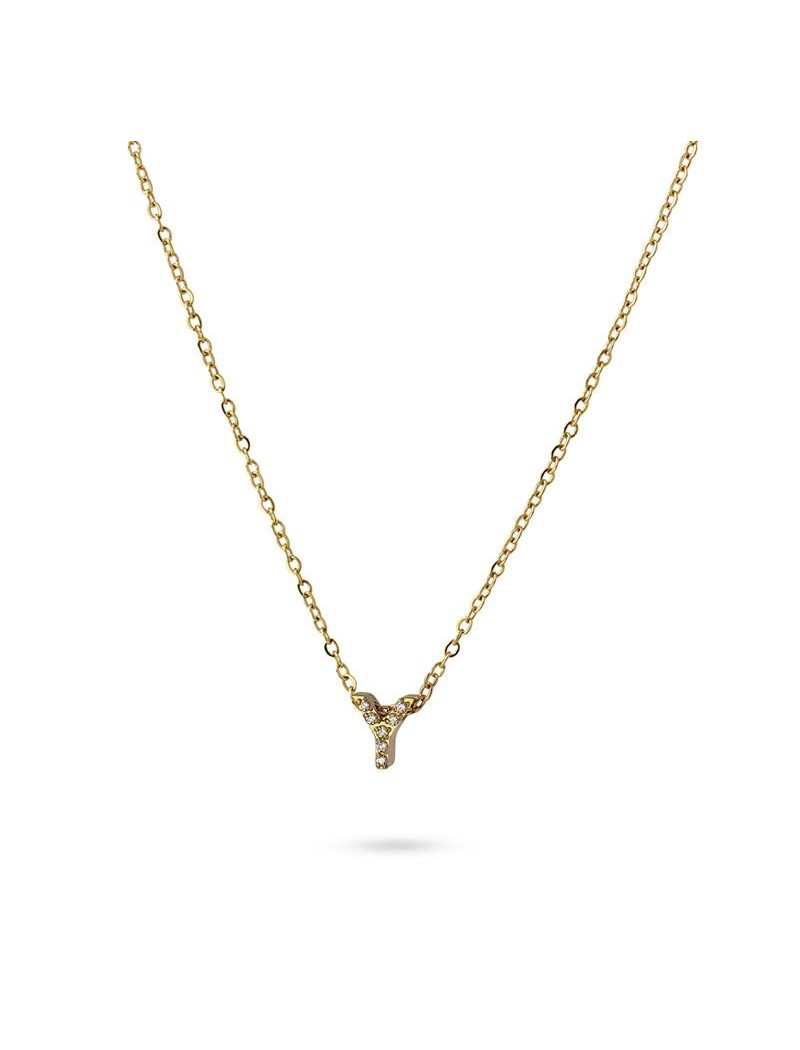 COLLIER EMILIA - JAUNE - ZIRCONIA - LETTRE Y - 38+5 CM