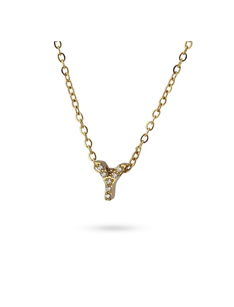 COLLIER EMILIA - JAUNE - ZIRCONIA - LETTRE Y - 38+5 CM
