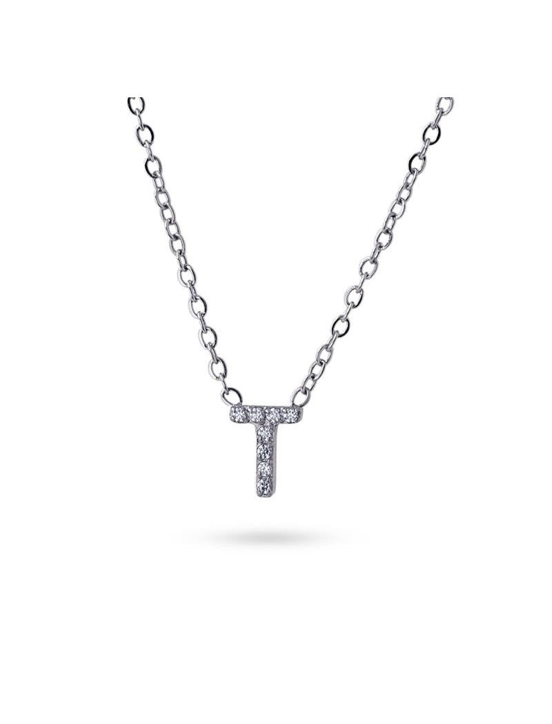 COLLIER EMILIA  - ZIRCONIA - LETTRE T - 38+5 CM