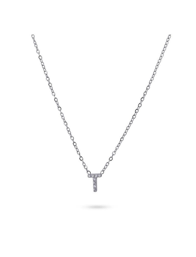 COLLIER EMILIA  - ZIRCONIA - LETTRE T - 38+5 CM