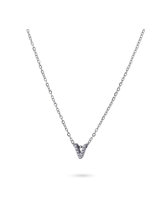 COLLIER EMILIA  - ZIRCONIA - LETTRE V - 38+5 CM