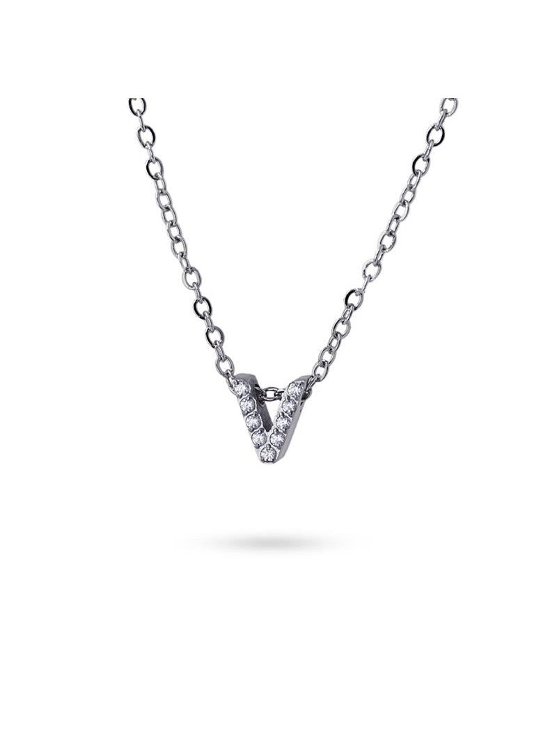 COLLIER EMILIA  - ZIRCONIA - LETTRE V - 38+5 CM