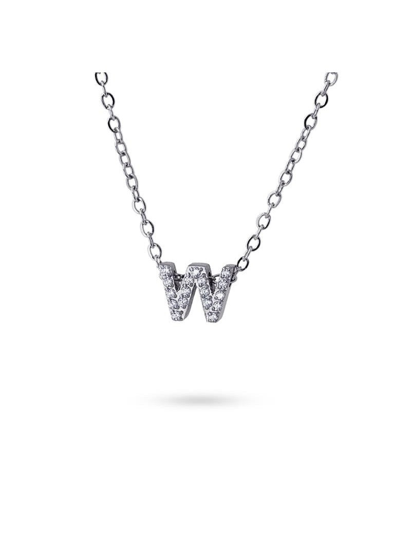 COLLIER EMILIA  - ZIRCONIA - LETTRE W - 38+5 CM