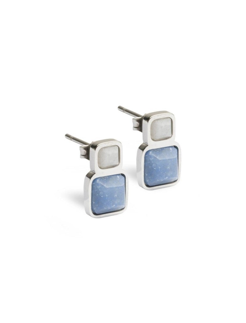 BOUCLES D'OREILLES - PIERRE NATURELLE AVENTURINE BLEUE QUARTZ BLANC