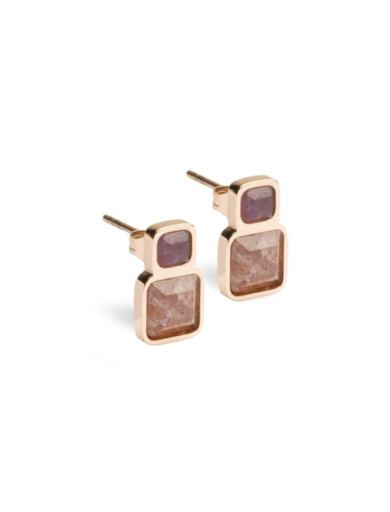 BOUCLES D'OREILLES - PIERRE NATURELLE AMETHYSTE PIERRE DE SOLEIL