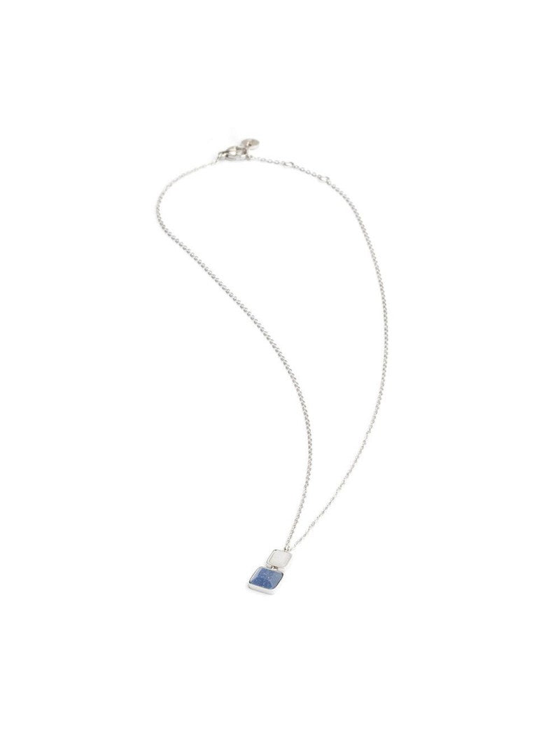 COLLIER DIDYMA - PIERRE NATURELLE AVENTURINE BLEUE QUARTZ BLANC - 41+1+2+2CM