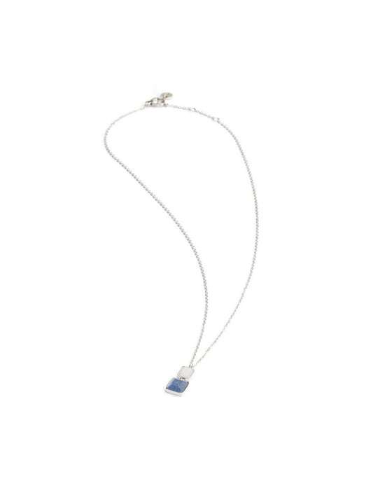 COLLIER DIDYMA - PIERRE NATURELLE AVENTURINE BLEUE QUARTZ BLANC - 41+1+2+2CM