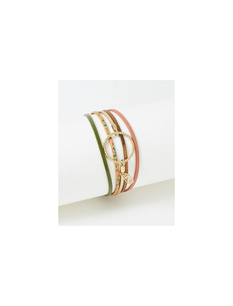 BRACELET ANNABELLE - LAITON PLAQUE - CUIR VERITABLE