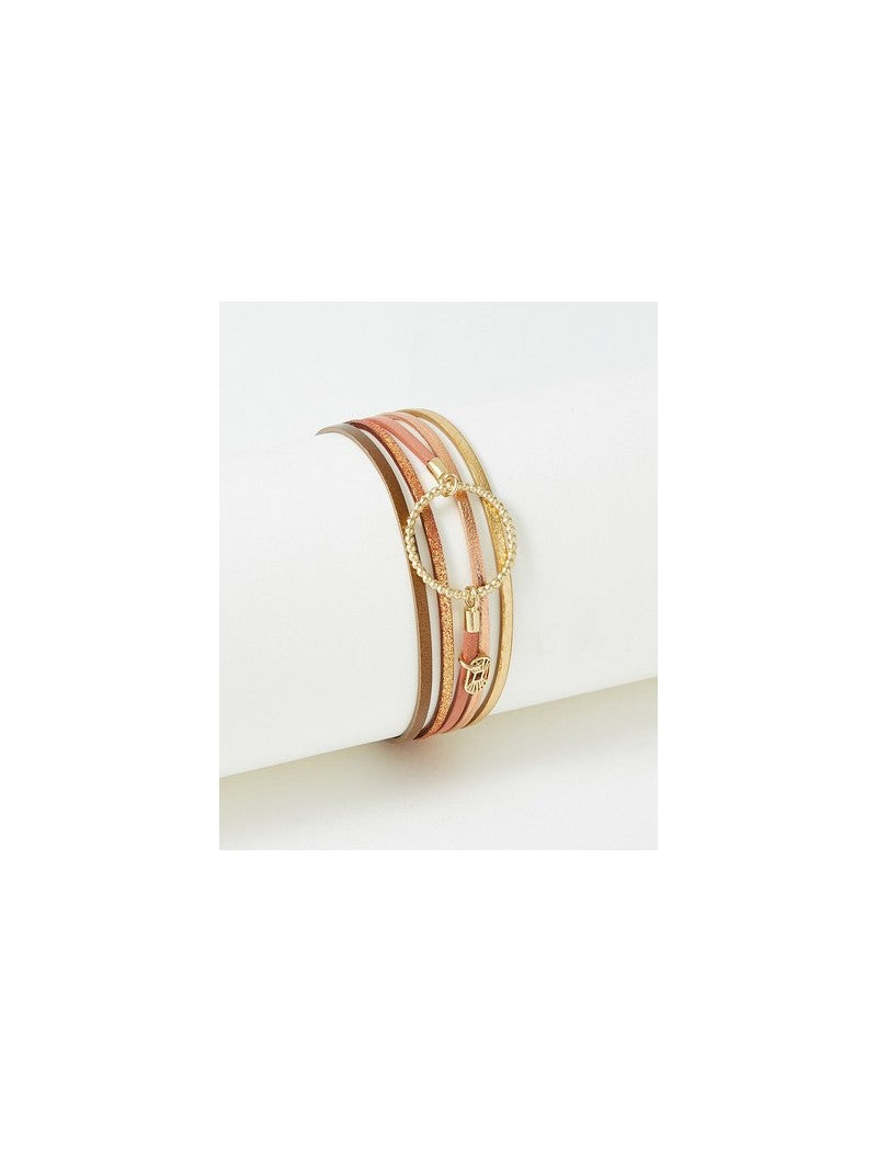 BRACELET ANNABELLE - LAITON PLAQUE - CUIR VERITABLE