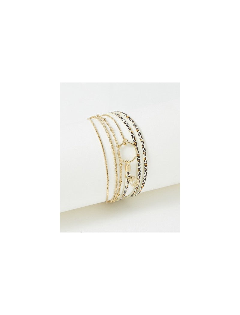 BRACELET CLOVER - LAITON PLAQUE - CUIR VERITABLE