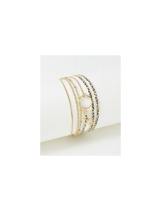 BRACELET CLOVER - LAITON PLAQUE - CUIR VERITABLE