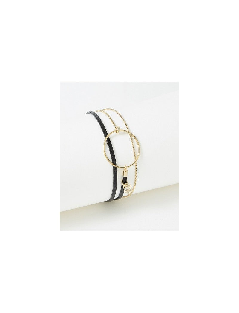 BRACELET NOLAH - LAITON PLAQUE - CUIR VERITABLE