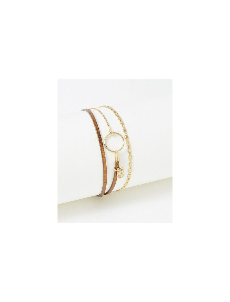 BRACELET TABATHA - LAITON PLAQUE - CUIR VERITABLE