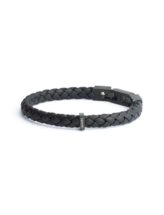 BRACELET GEMINI  - CUIR NOIR - 20+2 CM