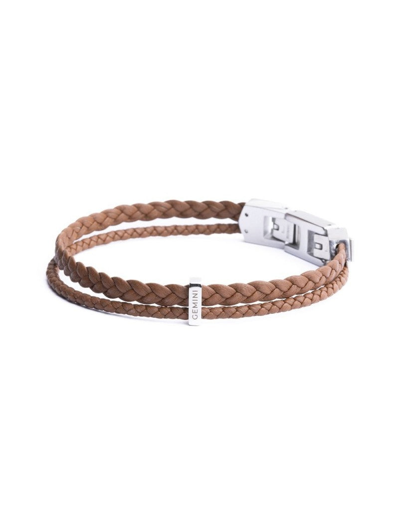 BRACELET GEMINI - CUIR BRUN - 19+2 CM