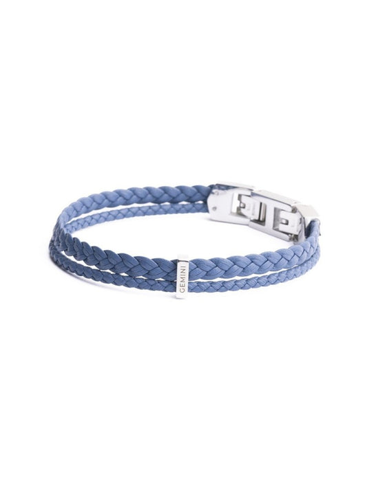 BRACELET GEMINI - CUIR BLEU - 19+2 CM