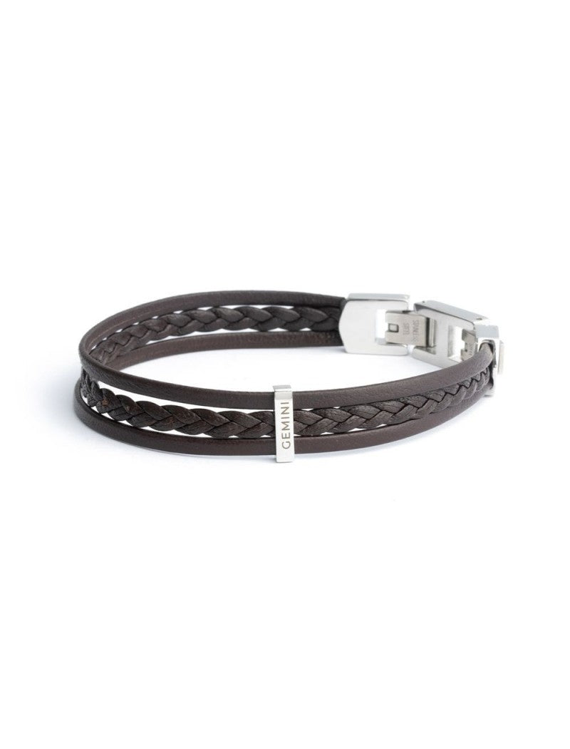 BRACELET GEMINI  - CUIR BRUN - 17+2 CM