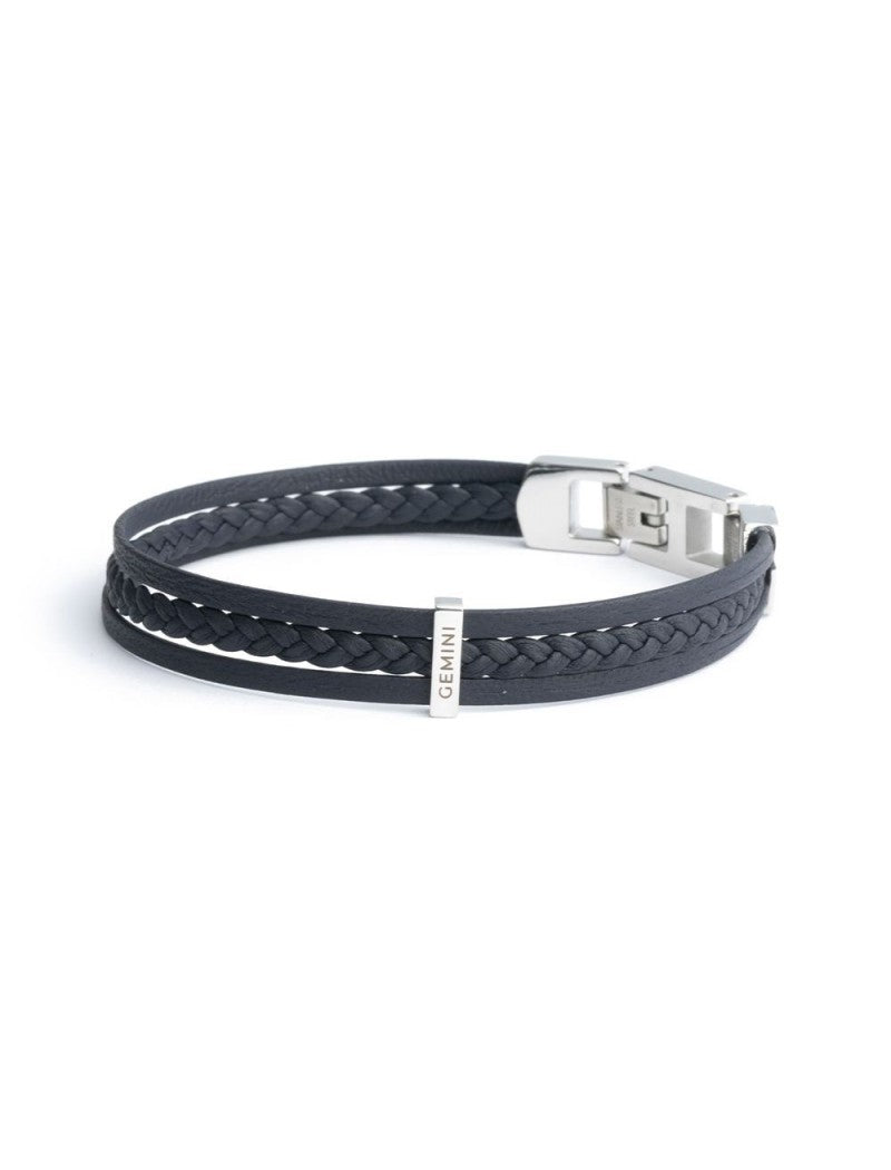 BRACELET GEMINI  - CUIR BLEU - 18+2 CM