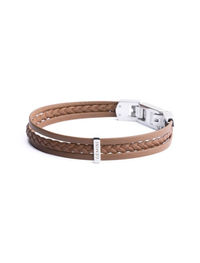 BRACELET GEMINI - CUIR BRUN - 17+2 CM