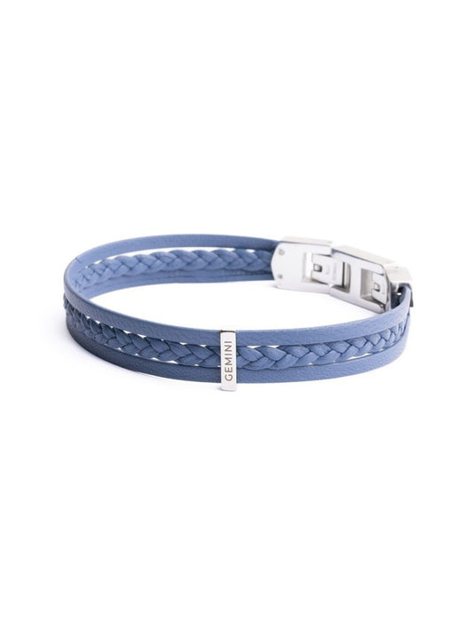 BRACELET GEMINI - CUIR BLEU - 17+2 CM