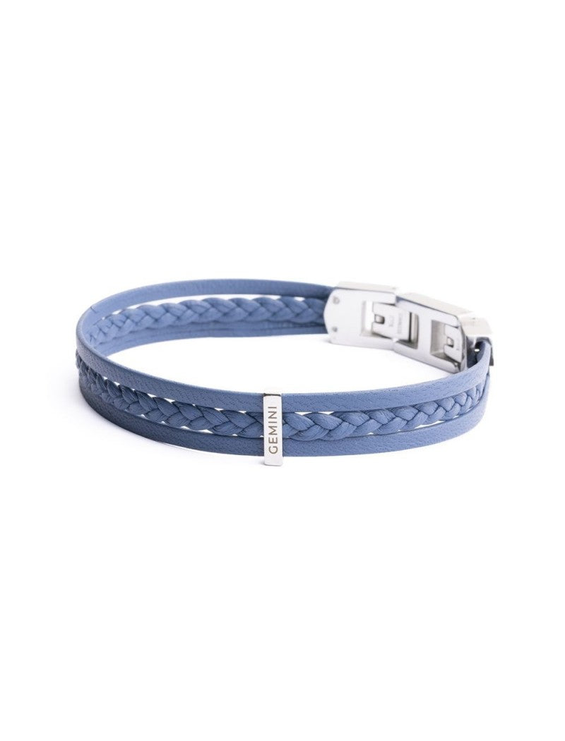 BRACELET GEMINI - CUIR BLEU - 19+2 CM
