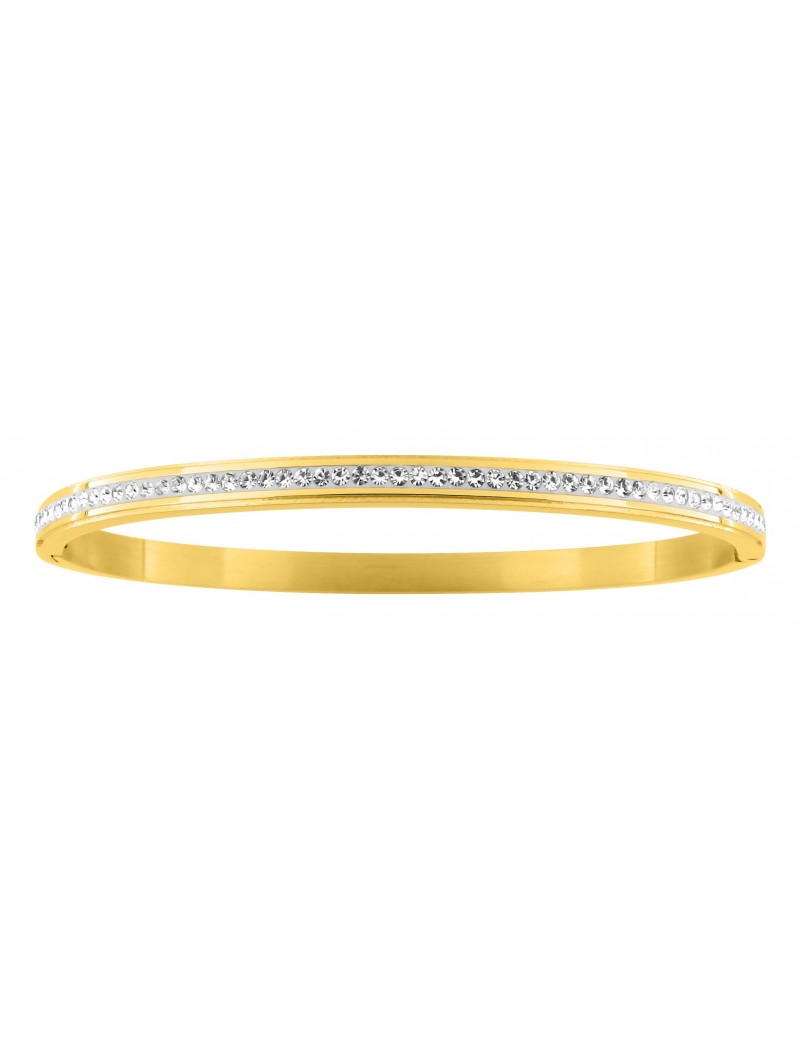 BRACELET - ACIER DORE - JONC - ZIRCONIA