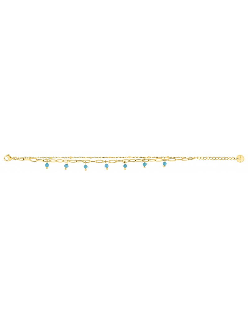 BRACELET - ACIER DORE - TURQUOISE SYNTHETIQUE