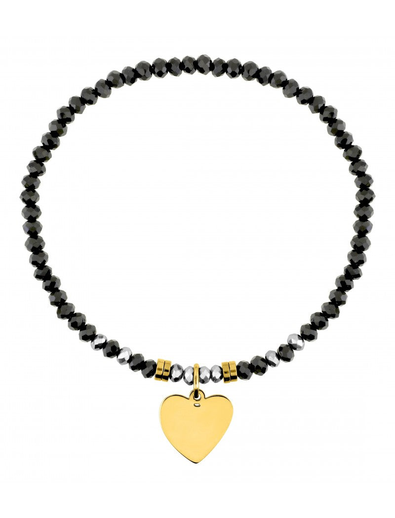BRACELET - ACIER DORE - CRISTAL NOIR - COEUR