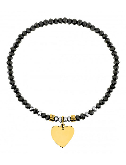 BRACELET - ACIER DORE - CRISTAL NOIR - COEUR
