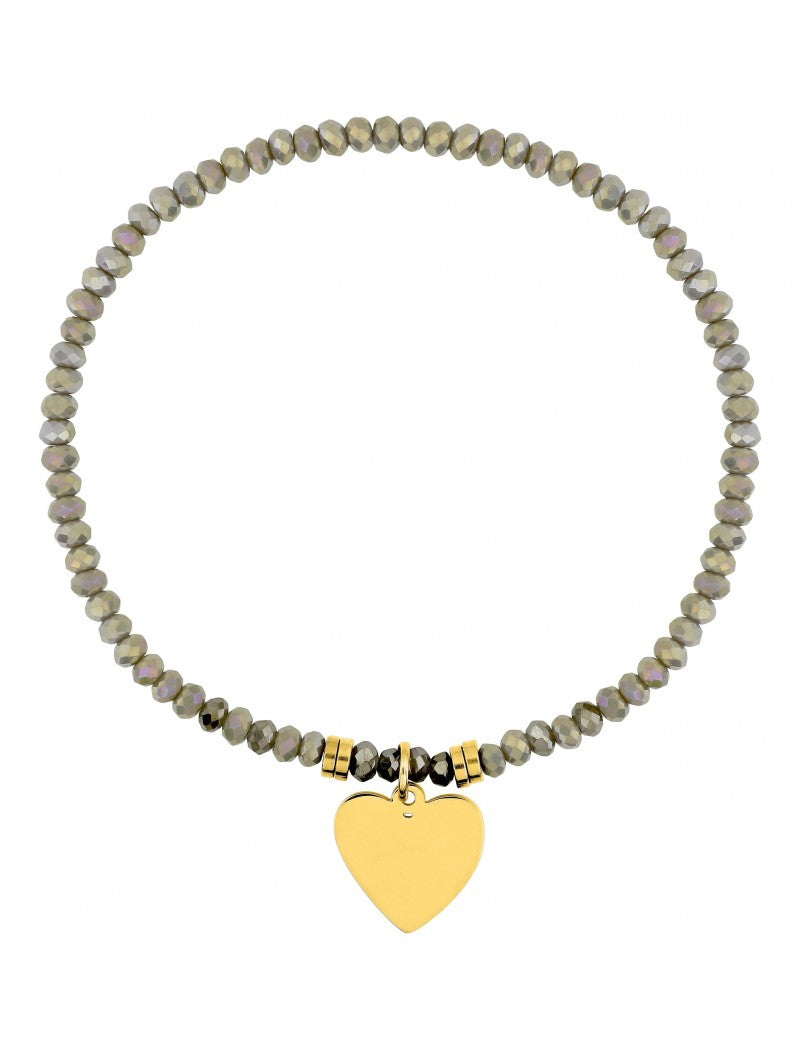 BRACELET - ACIER DORE - CRISTAL GRIS - COEUR