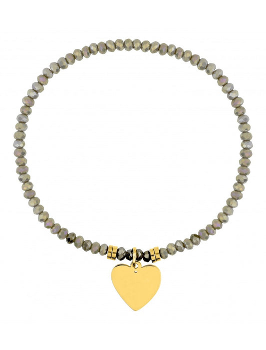 BRACELET - ACIER DORE - CRISTAL GRIS - COEUR