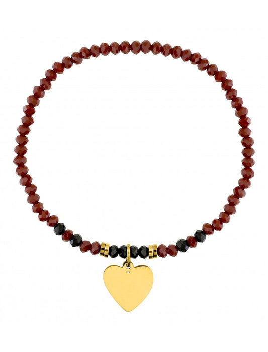 BRACELET - ACIER DORE - CRISTAL ROUGE - COEUR