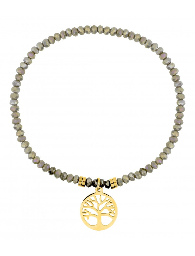 BRACELET - ACIER DORE - CRISTAL GRIS - ARBRE DE VIE