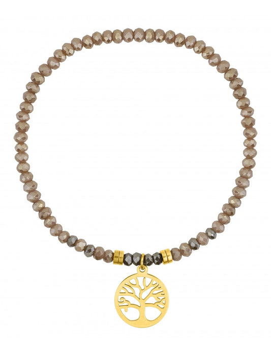 BRACELET - ACIER DORE - CRISTAL ROSE - ARBRE DE VIE
