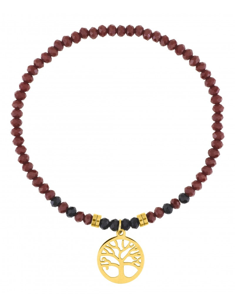 BRACELET - ACIER DORE - CRISTAL ROUGE - ARBRE DE VIE