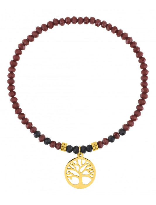 BRACELET - ACIER DORE - CRISTAL ROUGE - ARBRE DE VIE