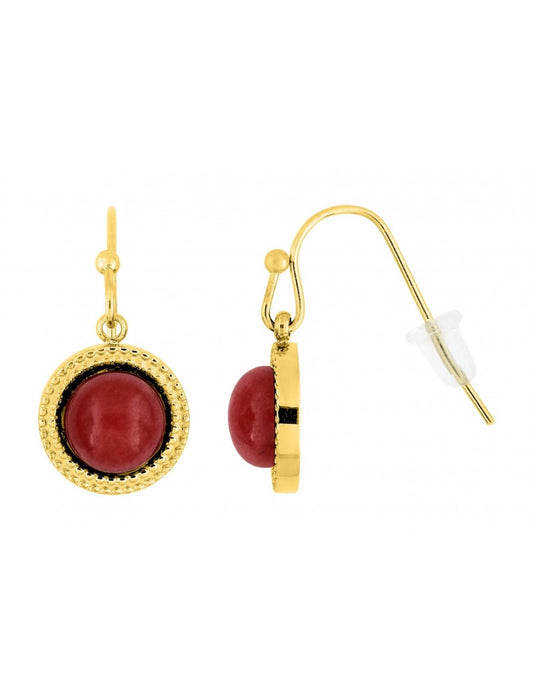 BOUCLES D'OREILLES - ACIER DORE - RUBIS SYNTHETIQUE