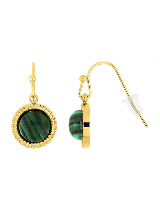 BOUCLES D'OREILLES - ACIER DORE - MALACHITE SYNTHETIQUE