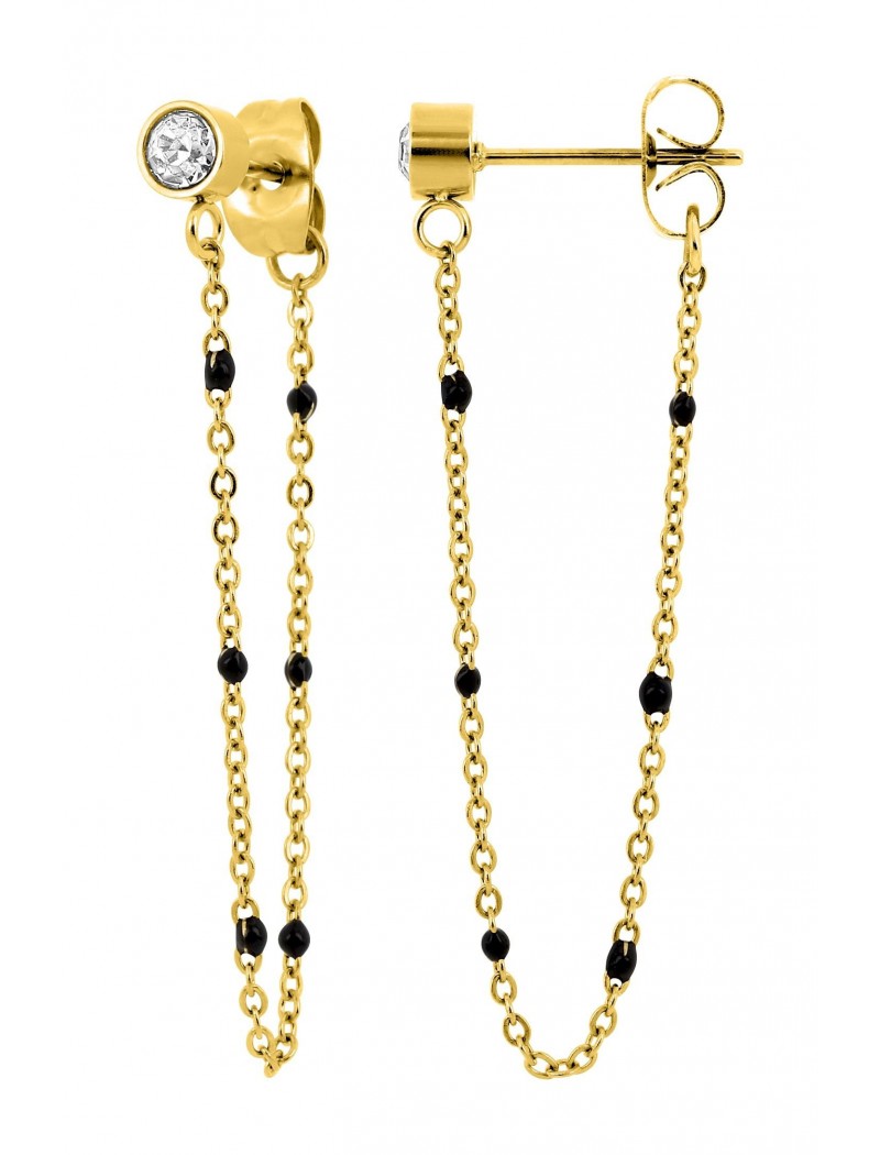 BOUCLES D'OREILLES - ACIER DORE - CRISTAL - PIERRES SYNTHETIQUES