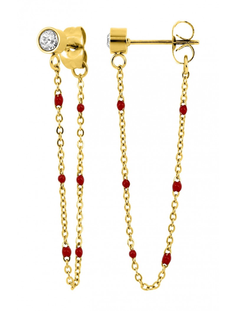 BOUCLES D'OREILLES - ACIER DORE - CRISTAL - PIERRES SYNTHETIQUES