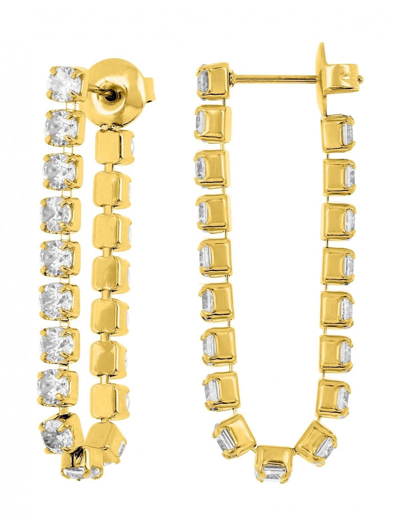 BOUCLES D'OREILLES - ACIER DORE - ZIRCONIA