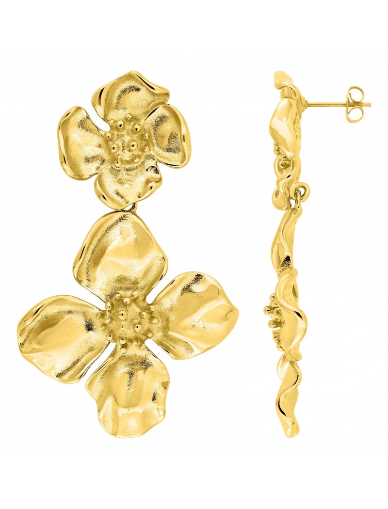 BOUCLES D'OREILLES - ACIER DORE - FLEUR