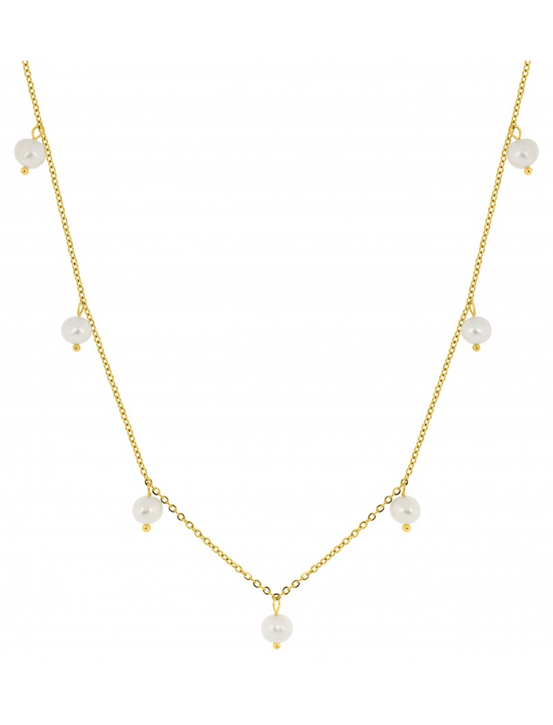 COLLIER - ACIER DORE - PERLE DE CULTURE D'EAU DOUCE